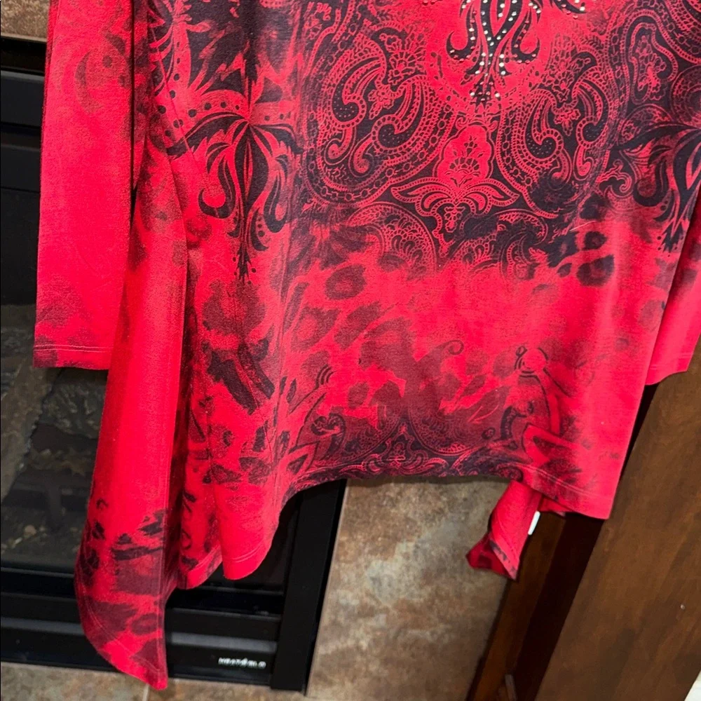 Long sleeve red black embellished gothic witchy edgy tunic shark bite hem Y2K XL